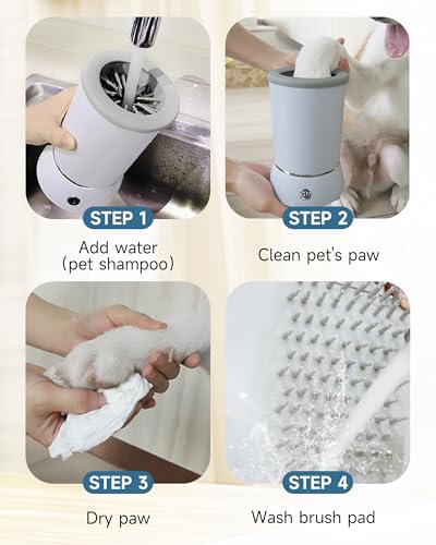 KUEIOX Automatic Dog Paw Cleaner - Electric Foot Washer Cup with 2 Speeds, USB Rechargeable, White, for Small/Medium Dogs and Cats