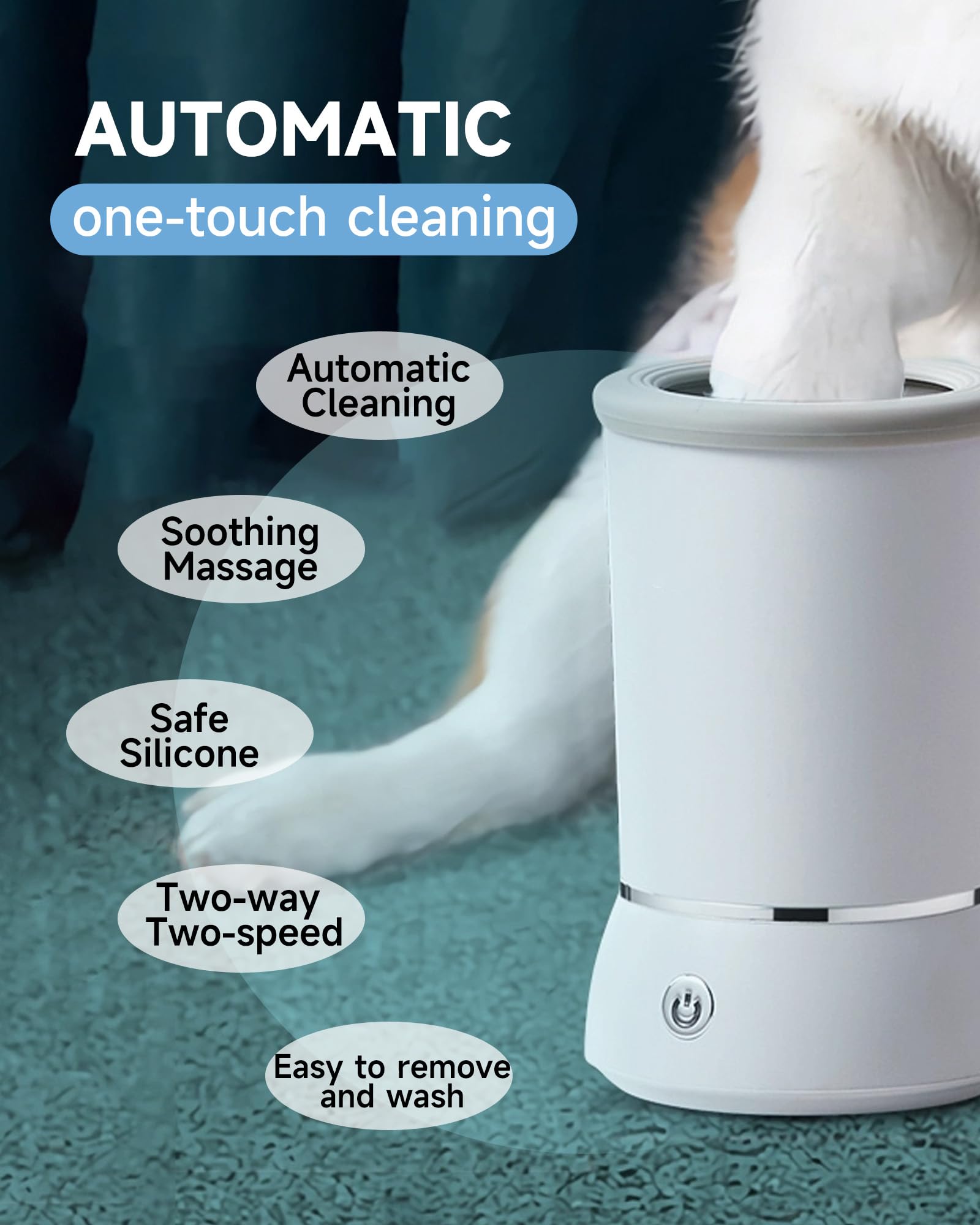KUEIOX Automatic Dog Paw Cleaner - Electric Foot Washer Cup with 2 Speeds, USB Rechargeable, White, for Small/Medium Dogs and Cats