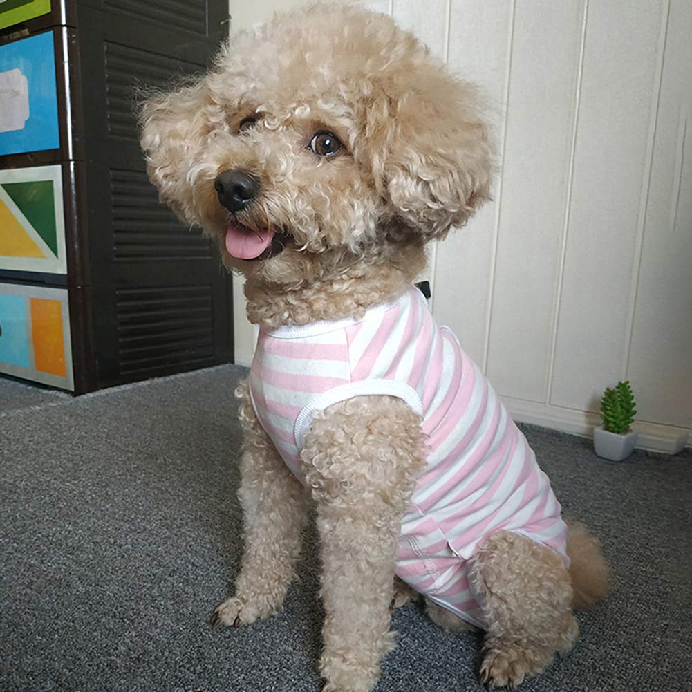 Kukaster Pet Dog Recovery Suit X-Small Pink White Stripe – Post Surgery Wound Protective Shirt for Small Dogs