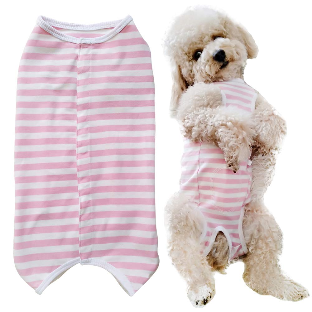 Kukaster Pet Recovery Suit for Dogs – Pink White Stripe XXS – Post-Surgery Wound Protection Shirt