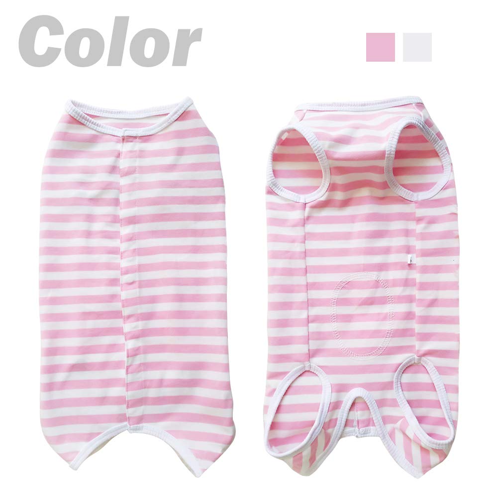 Kukaster Pet Recovery Suit for Dogs – Pink White Stripe XXS – Post-Surgery Wound Protection Shirt
