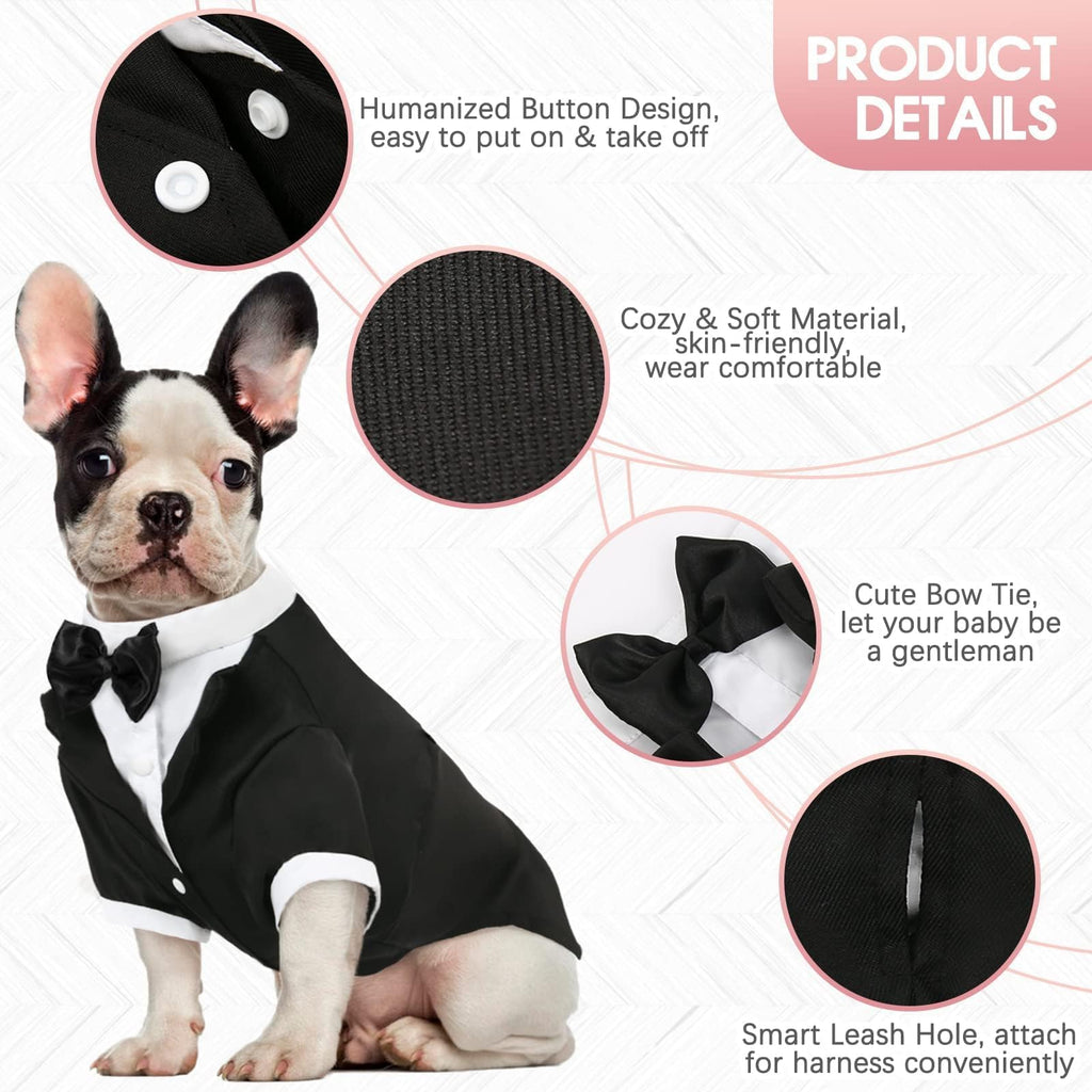 Kuoser Dog Tuxedo - Formal Black Costume with Bow Tie for Weddings, Parties & Holidays (XL)