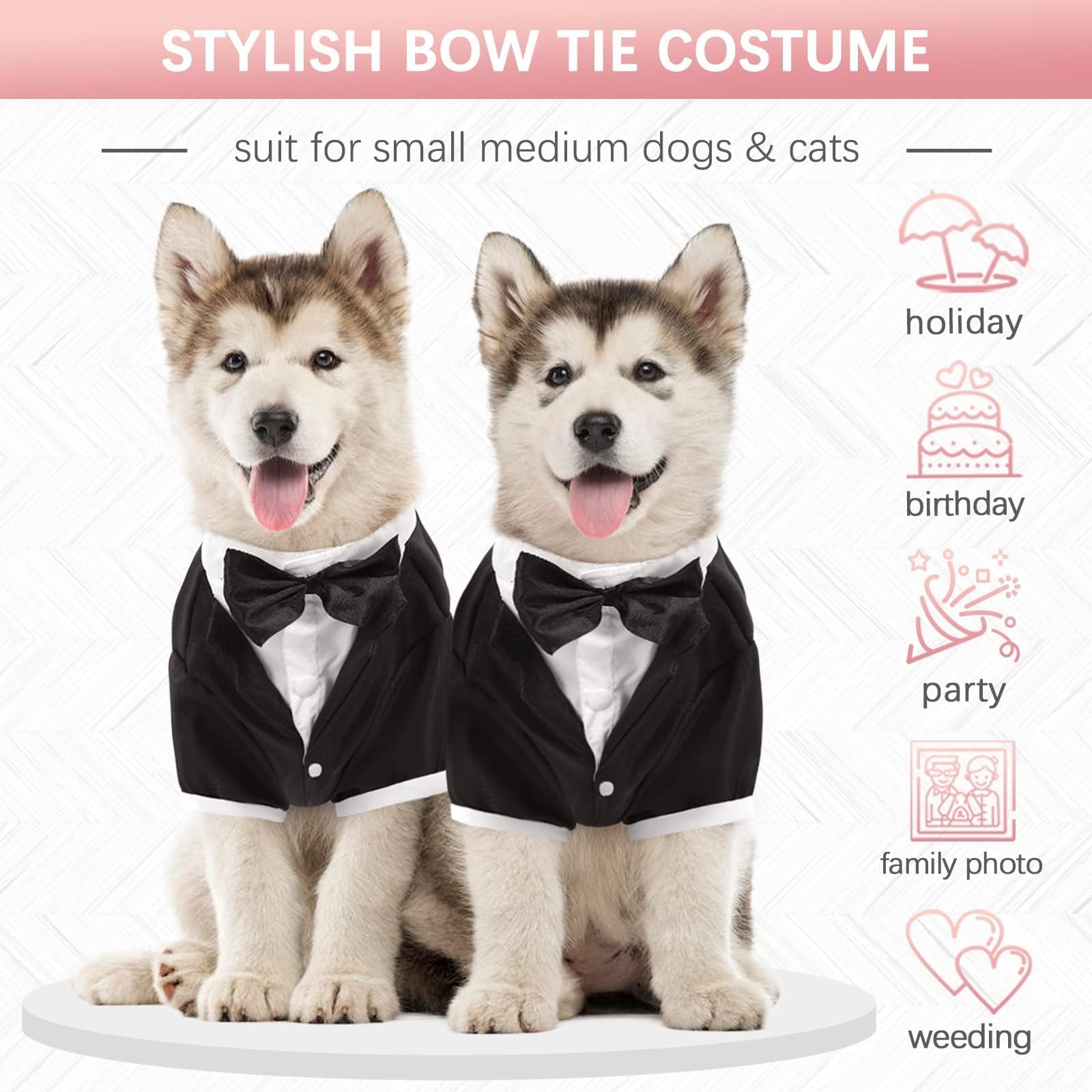 Kuoser Dog Tuxedo - Formal Black Costume with Bow Tie for Weddings, Parties & Holidays (XL)