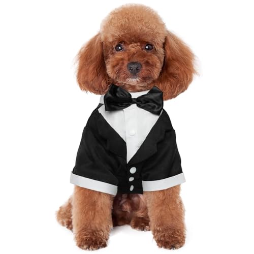 Kuoser Dog Tuxedo - Formal Black Costume with Bow Tie for Weddings, Parties & Holidays (XL)