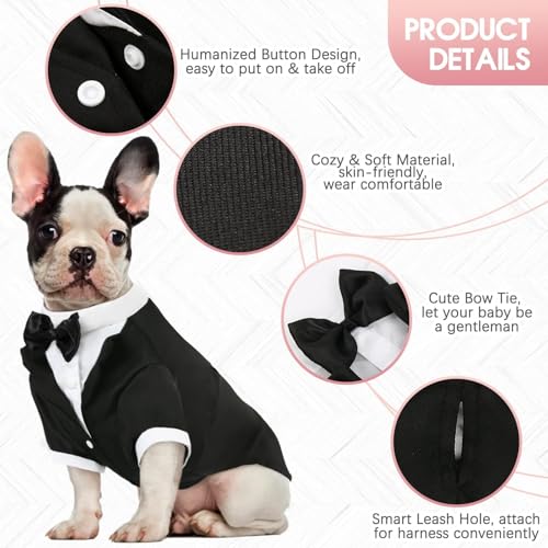 Kuoser Dog Tuxedo - Formal Black Costume with Bow Tie for Weddings, Parties & Holidays (XL)