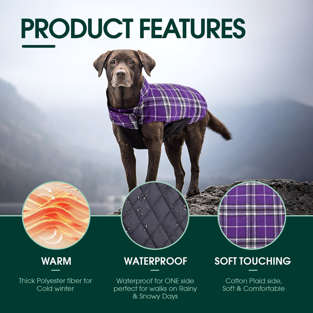Kuoser Purple XS Dog Coat – Waterproof Reversible Winter Jacket for Small Dogs