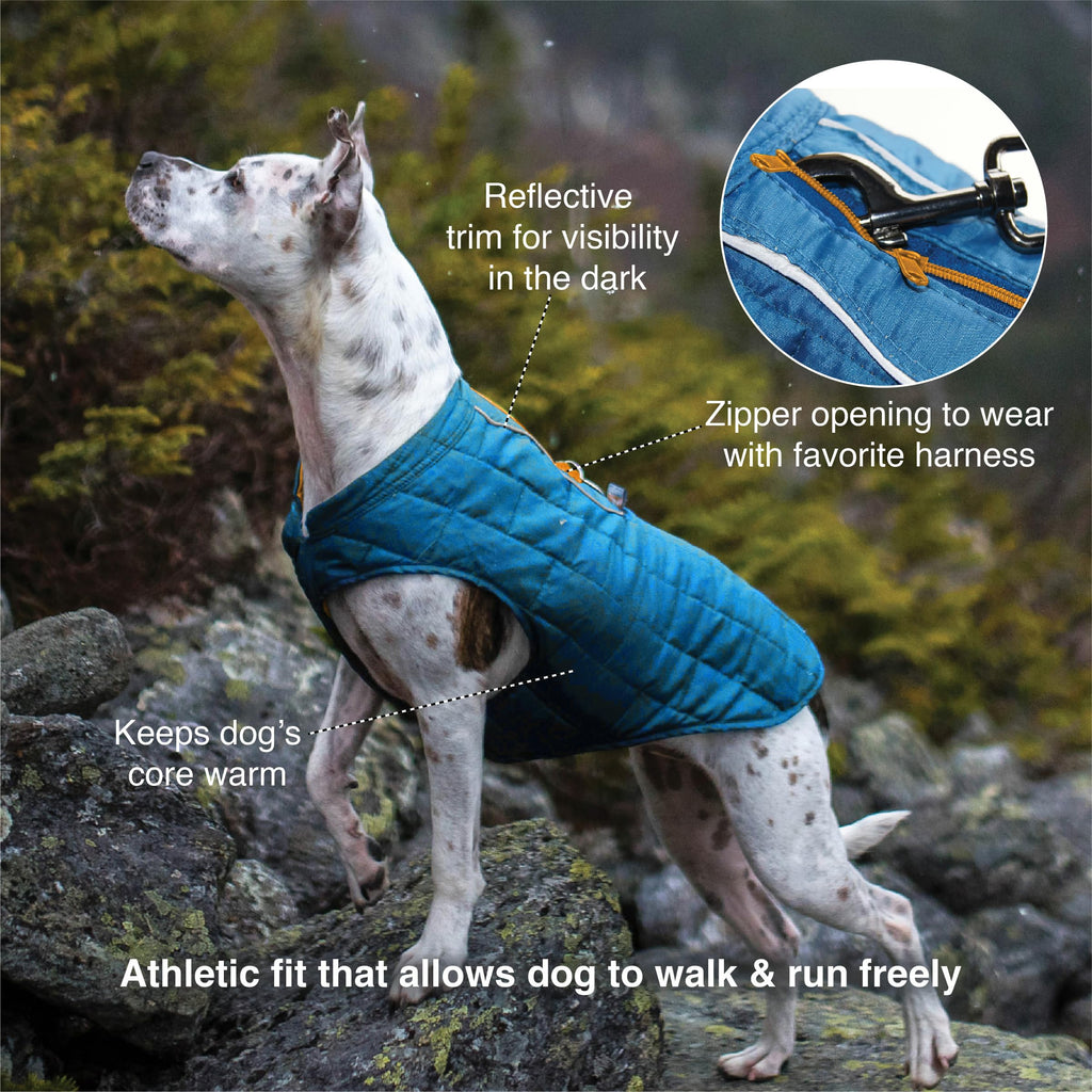 Kurgo Loft Dog Jacket Medium Coastal Blue - Reversible Insulated Coat with 2-Way Zipper and Reflective Trim