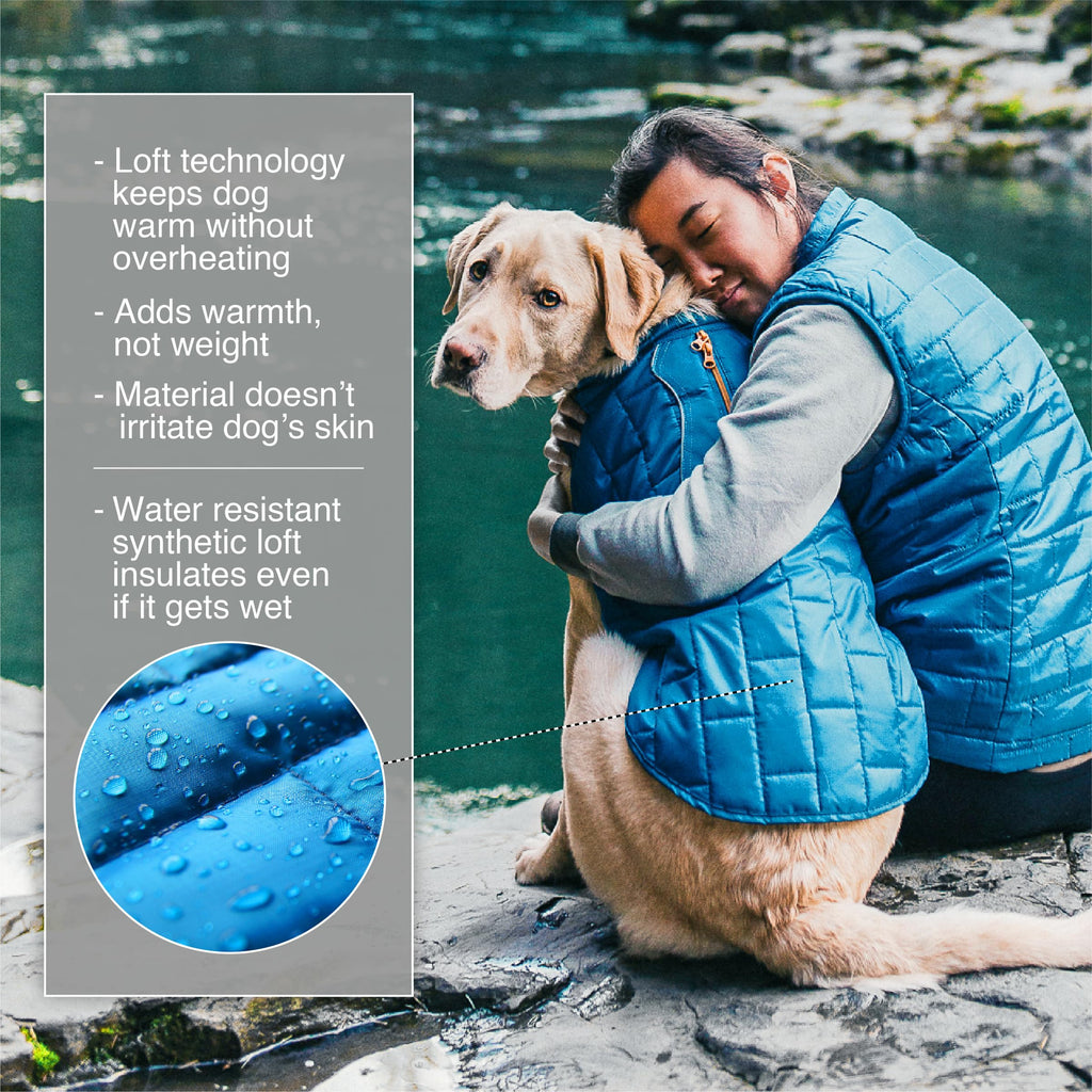 Kurgo Loft Dog Jacket Medium Coastal Blue - Reversible Insulated Coat with 2-Way Zipper and Reflective Trim