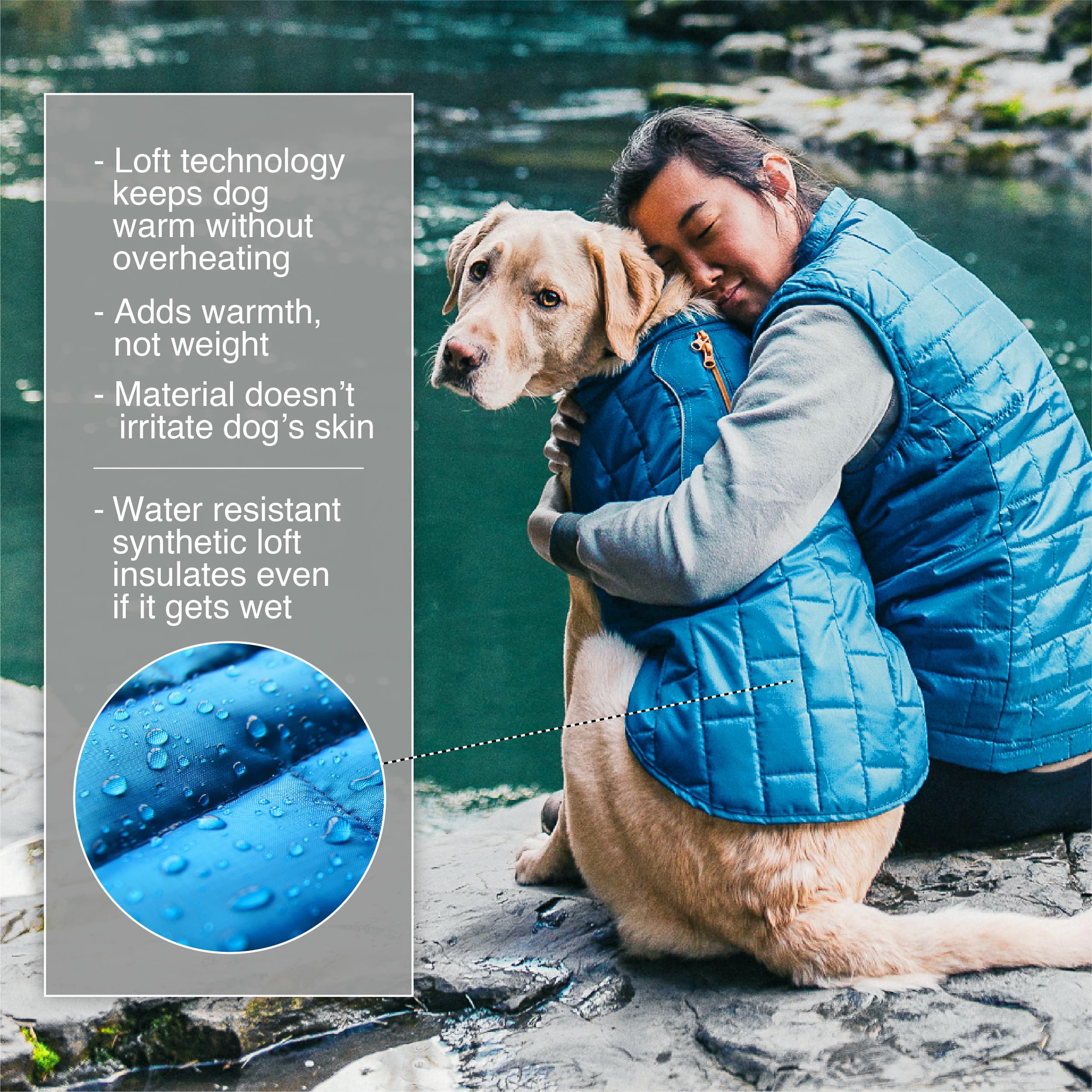 Kurgo Loft Dog Jacket Medium Coastal Blue - Reversible Insulated Coat with 2-Way Zipper and Reflective Trim