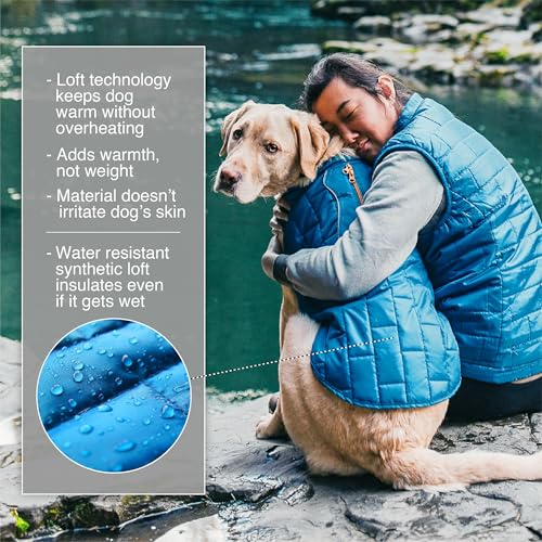 Kurgo Loft Dog Jacket Medium Coastal Blue - Reversible Insulated Coat with 2-Way Zipper and Reflective Trim