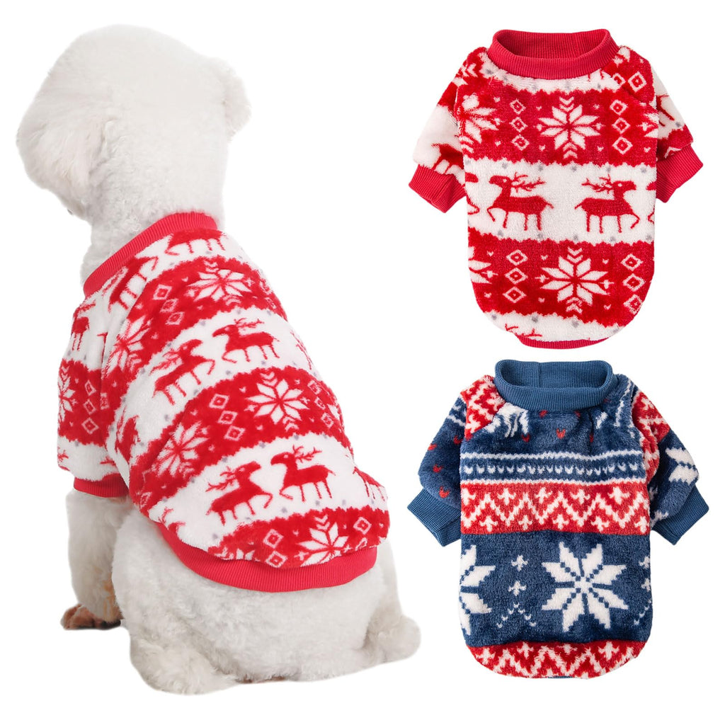 Kyaringtso 2 Pack Dog Sweaters for Small Dogs - Ultra Soft Warm Turtleneck Pullover, Christmas Red & Blue, Large