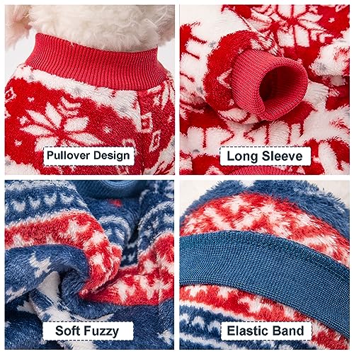 Kyaringtso 2 Pack Dog Sweaters for Small Dogs - Ultra Soft Warm Turtleneck Pullover, Christmas Red & Blue, Large