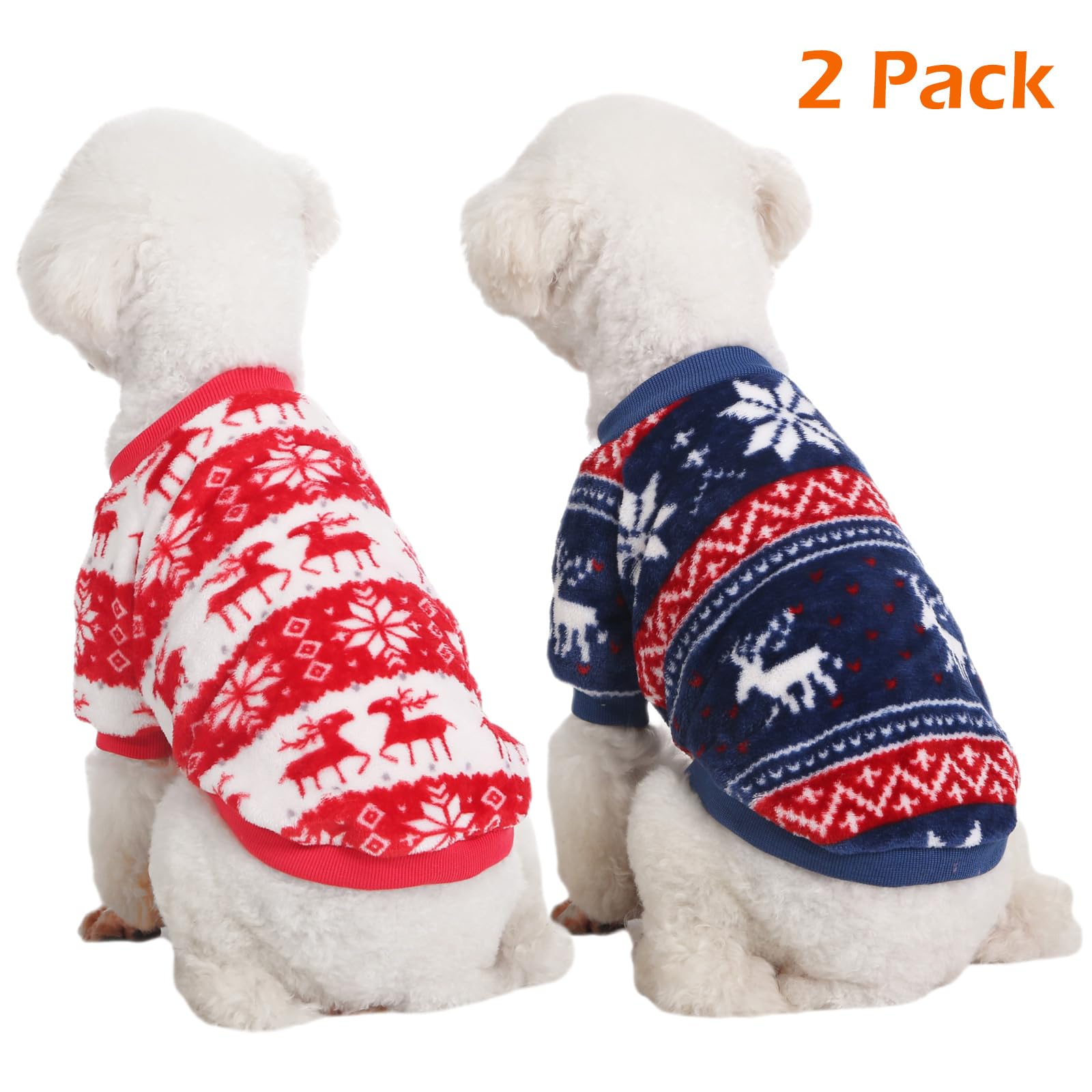 Kyaringtso 2 Pack Dog Sweaters for Small Dogs - Ultra Soft Warm Turtleneck Pullover, Christmas Red & Blue, Large