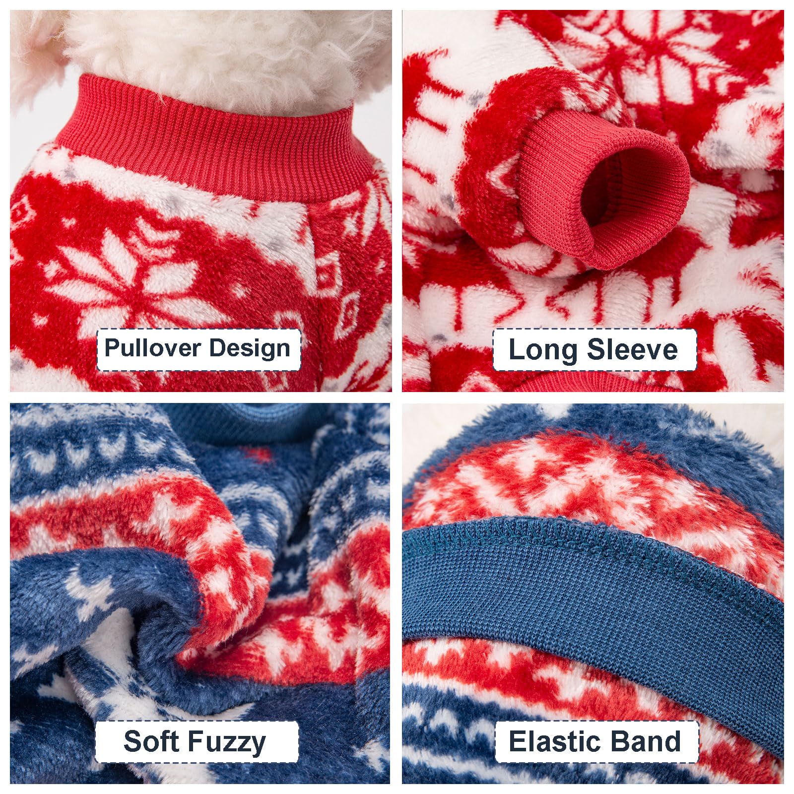 Kyaringtso 2 Pack Dog Sweaters for Small Dogs - Ultra Soft Warm Turtleneck Pullover, Christmas Red & Blue, Large