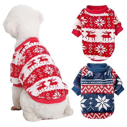 Kyaringtso 2 Pack Dog Sweaters for Small Dogs - Ultra Soft Warm Turtleneck Pullover, Christmas Red & Blue, Large