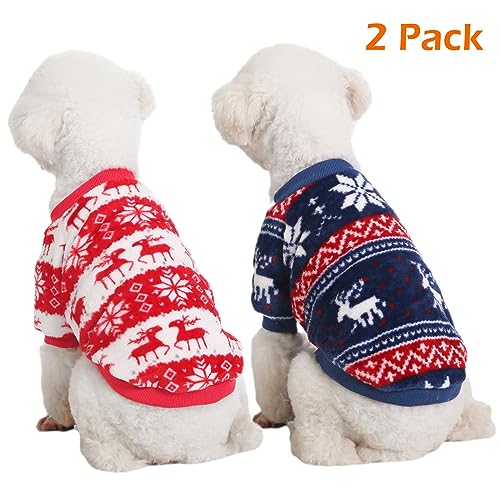 Kyaringtso 2 Pack Dog Sweaters for Small Dogs - Ultra Soft Warm Turtleneck Pullover, Christmas Red & Blue, Large