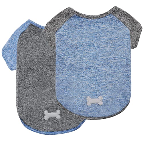 KYEESE 2 Pack Dog Shirts with Sleeves - Lightweight Sun Protection Quick Dry T-Shirts for Small Dogs, Blue & Grey, Medium