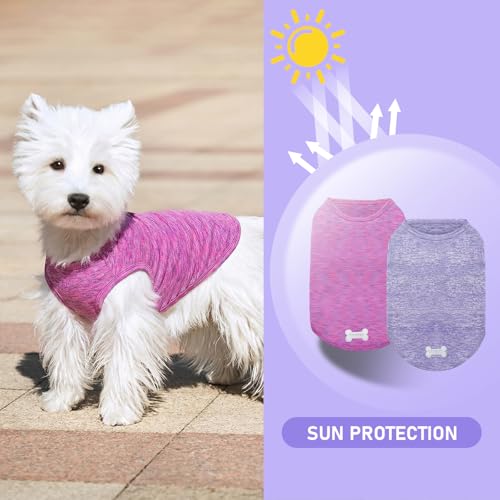 KYEESE 2-Pack Sleeveless Dog Tees: Quick-Dry, Sun-Protective with Reflective Label - Medium, Purple/Pink for Small Dogs