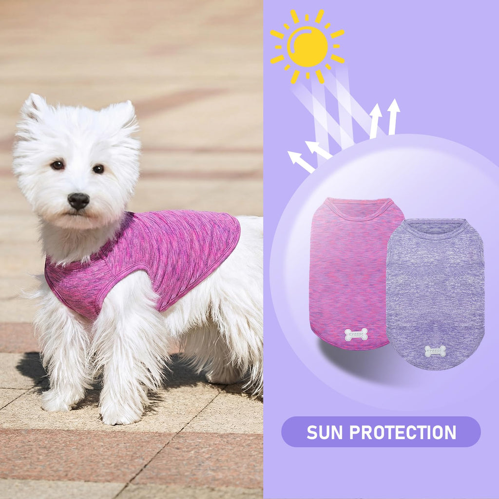 KYEESE 2-Pack Sleeveless Dog Tees: Quick-Dry, Sun-Protective with Reflective Label - Medium, Purple/Pink for Small Dogs
