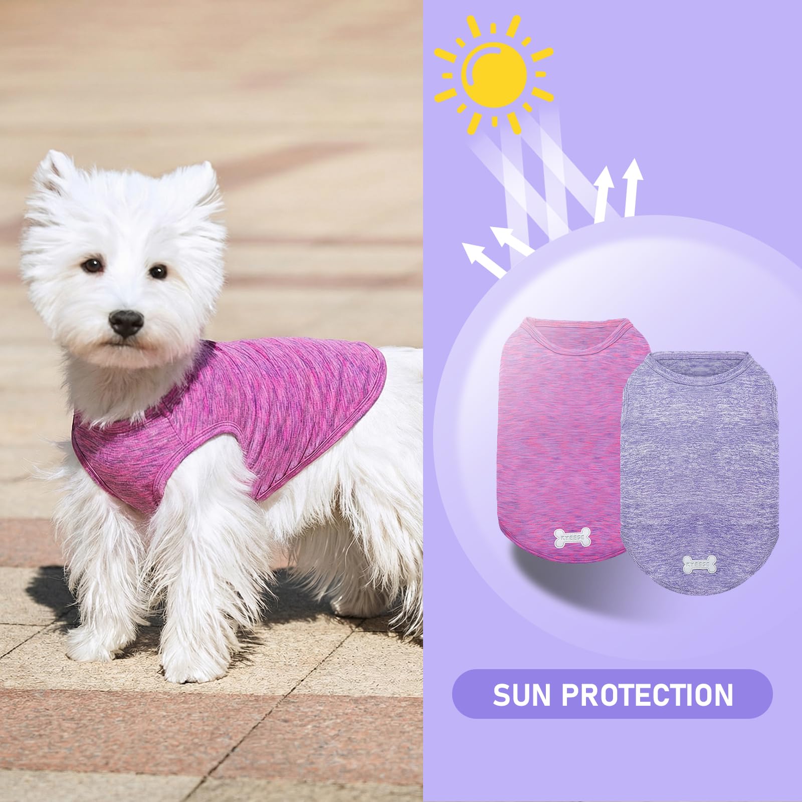 KYEESE 2-Pack Sleeveless Dog Tees: Quick-Dry, Sun-Protective with Reflective Label - Medium, Purple/Pink for Small Dogs