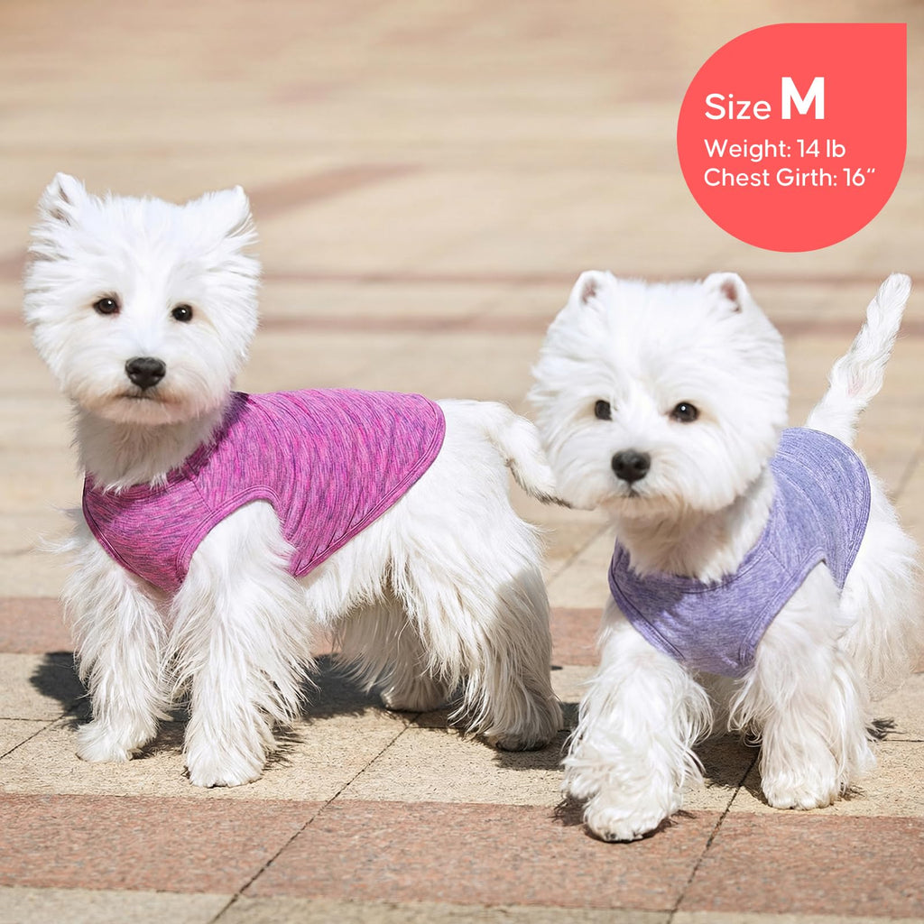 KYEESE 2-Pack Sleeveless Dog Tees: Quick-Dry, Sun-Protective with Reflective Label - Medium, Purple/Pink for Small Dogs