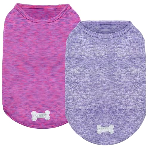 KYEESE 2-Pack Sleeveless Dog Tees: Quick-Dry, Sun-Protective with Reflective Label - Medium, Purple/Pink for Small Dogs