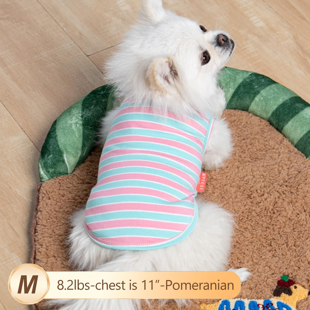KYEESE 2-Pack Striped Dog Shirt – Soft Cotton Tank Top for Small Dogs (Pink, Medium)