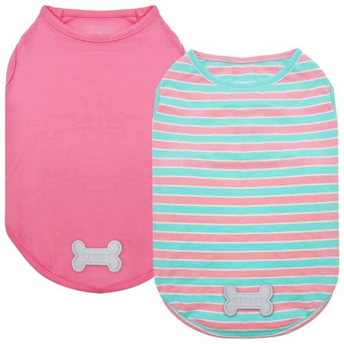 KYEESE 2Pack Dog Shirt - Soft Striped Cotton Tank Top for Small Dogs & Cats, Pink, Size Small