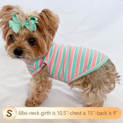 KYEESE 2Pack Dog Shirt - Soft Striped Cotton Tank Top for Small Dogs & Cats, Pink, Size Small