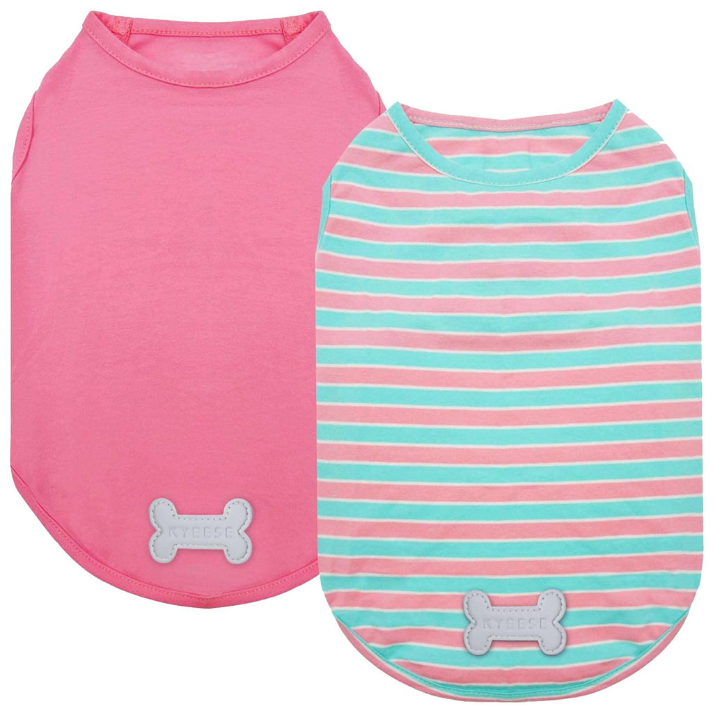 KYEESE 2Pack Dog Shirt - Soft Striped Cotton Tank Top for Small Dogs & Cats, Pink, Size Small