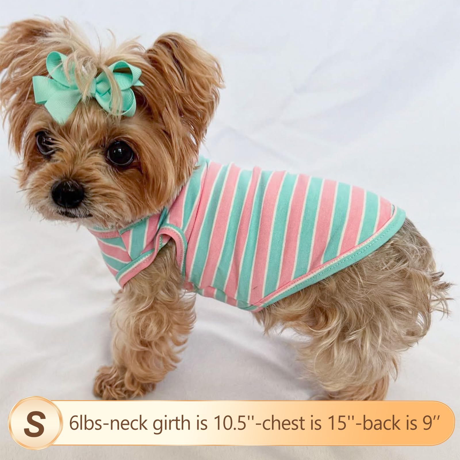 KYEESE 2Pack Dog Shirt - Soft Striped Cotton Tank Top for Small Dogs & Cats, Pink, Size Small