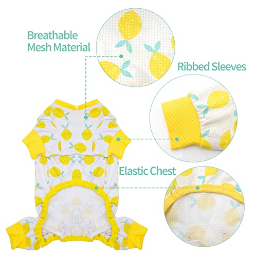 KYEESE Breathable Mesh Dog Pajamas for Small Dogs - Lightweight Summer Sun Protection Pajama Onesie (Lemon, XS)