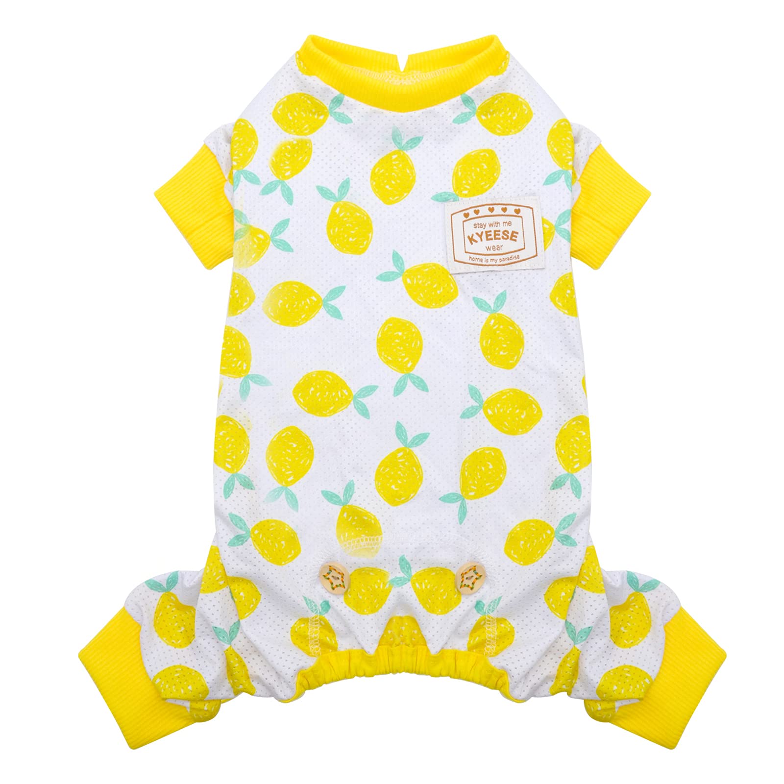 KYEESE Breathable Mesh Dog Pajamas for Small Dogs - Lightweight Summer Sun Protection Pajama Onesie (Lemon, XS)