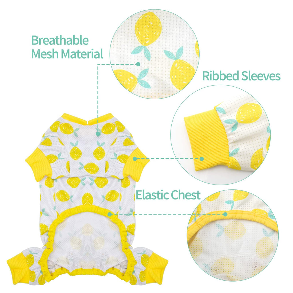 KYEESE Breathable Mesh Dog Pajamas for Small Dogs - Lightweight Summer Sun Protection Pajama Onesie (Lemon, XS)