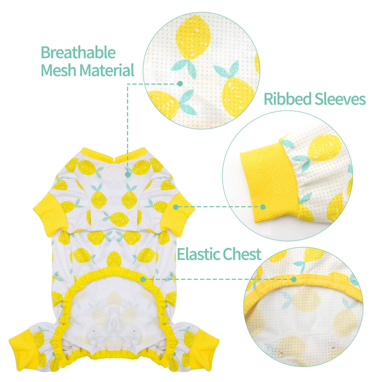 KYEESE Breathable Mesh Dog Pajamas for Small Dogs - Lightweight Summer Sun Protection Pajama Onesie (Lemon, XS)