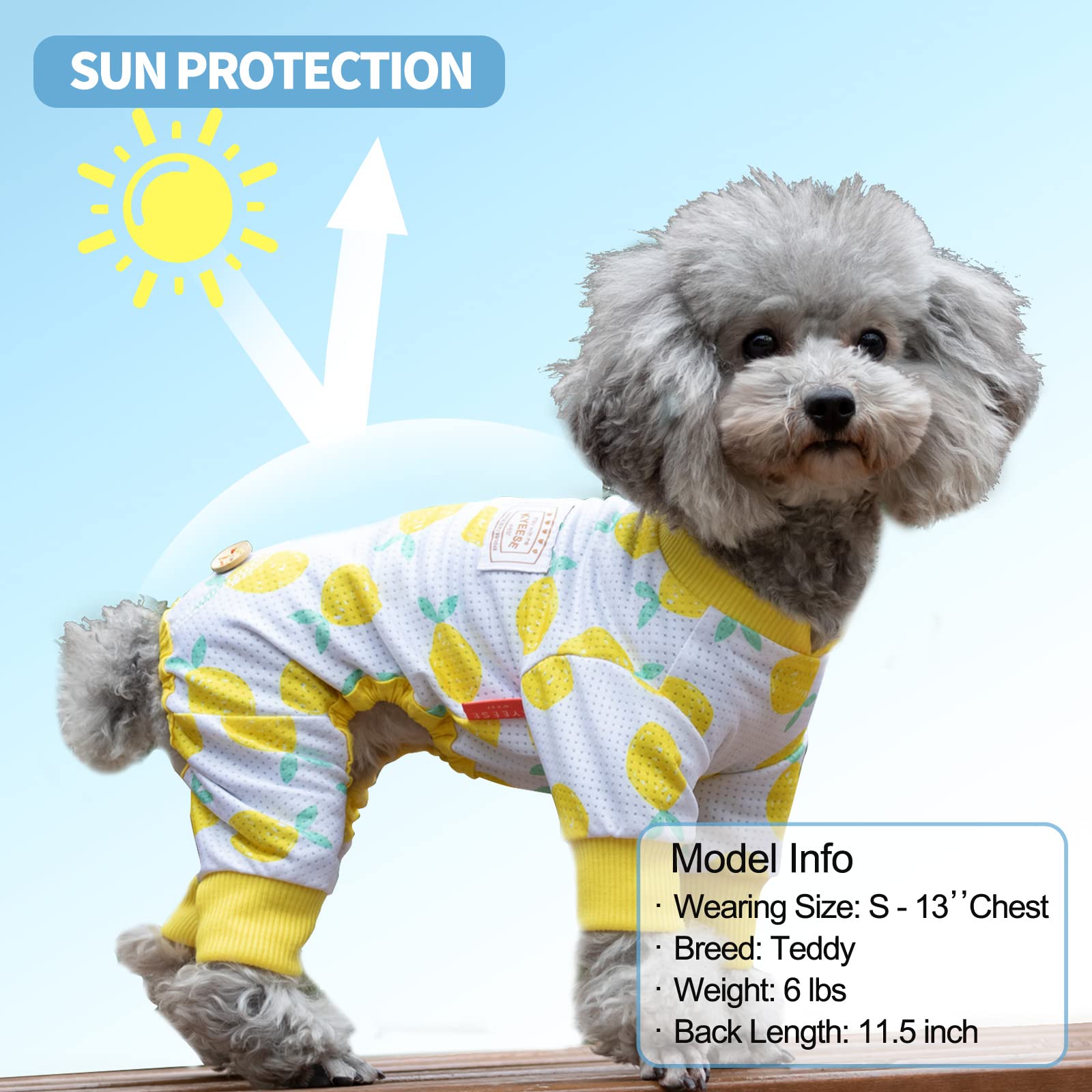 KYEESE Breathable Mesh Dog Pajamas for Small Dogs - Lightweight Summer Sun Protection Pajama Onesie (Lemon, XS)