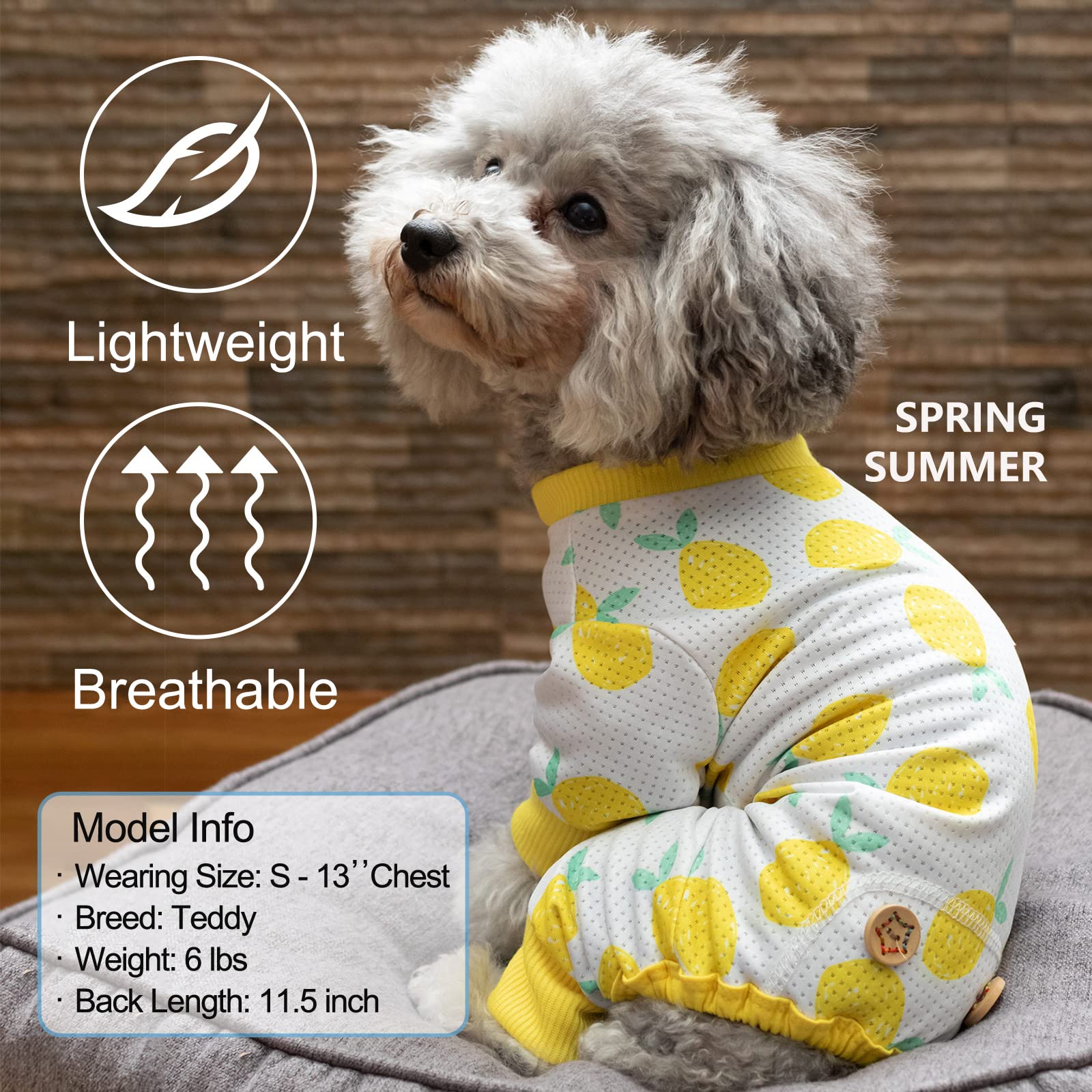 KYEESE Breathable Mesh Dog Pajamas for Small Dogs - Lightweight Summer Sun Protection Pajama Onesie (Lemon, XS)