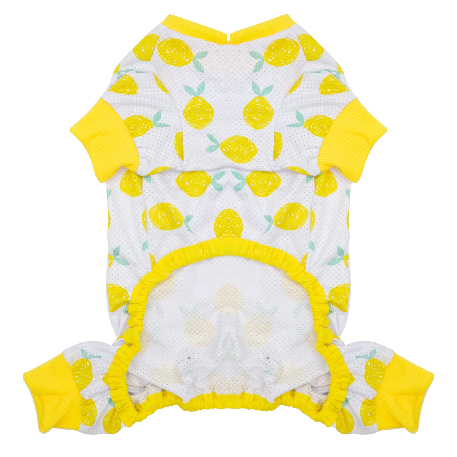 KYEESE Breathable Mesh Dog Pajamas for Small Dogs - Lightweight Summer Sun Protection Pajama Onesie (Lemon, XS)