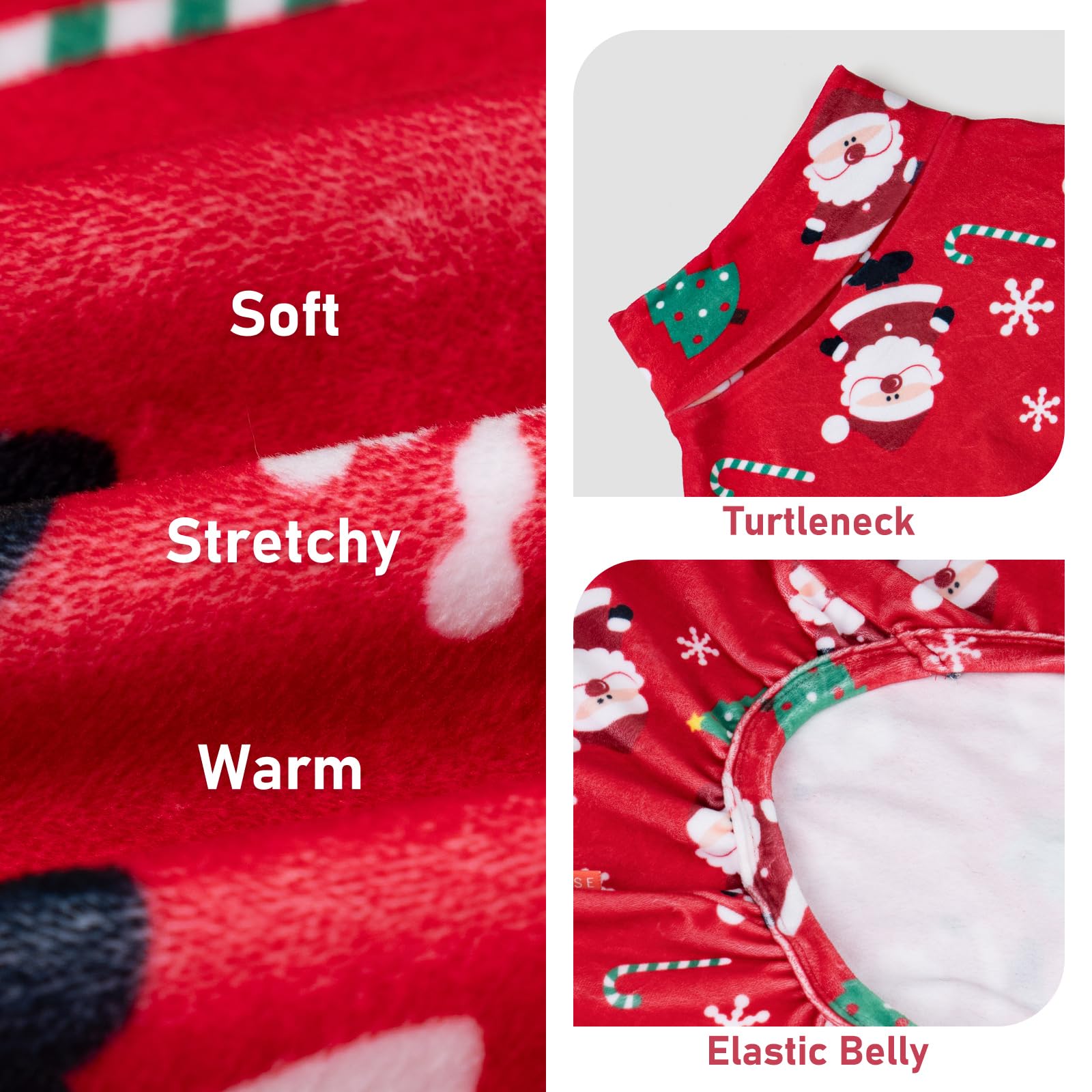 KYEESE Christmas Dog Pajamas – Santa Claus Turtleneck Onesie for Small Dogs, Soft Velvet, Warm Holiday Outfit (Small, 6-11 lbs)