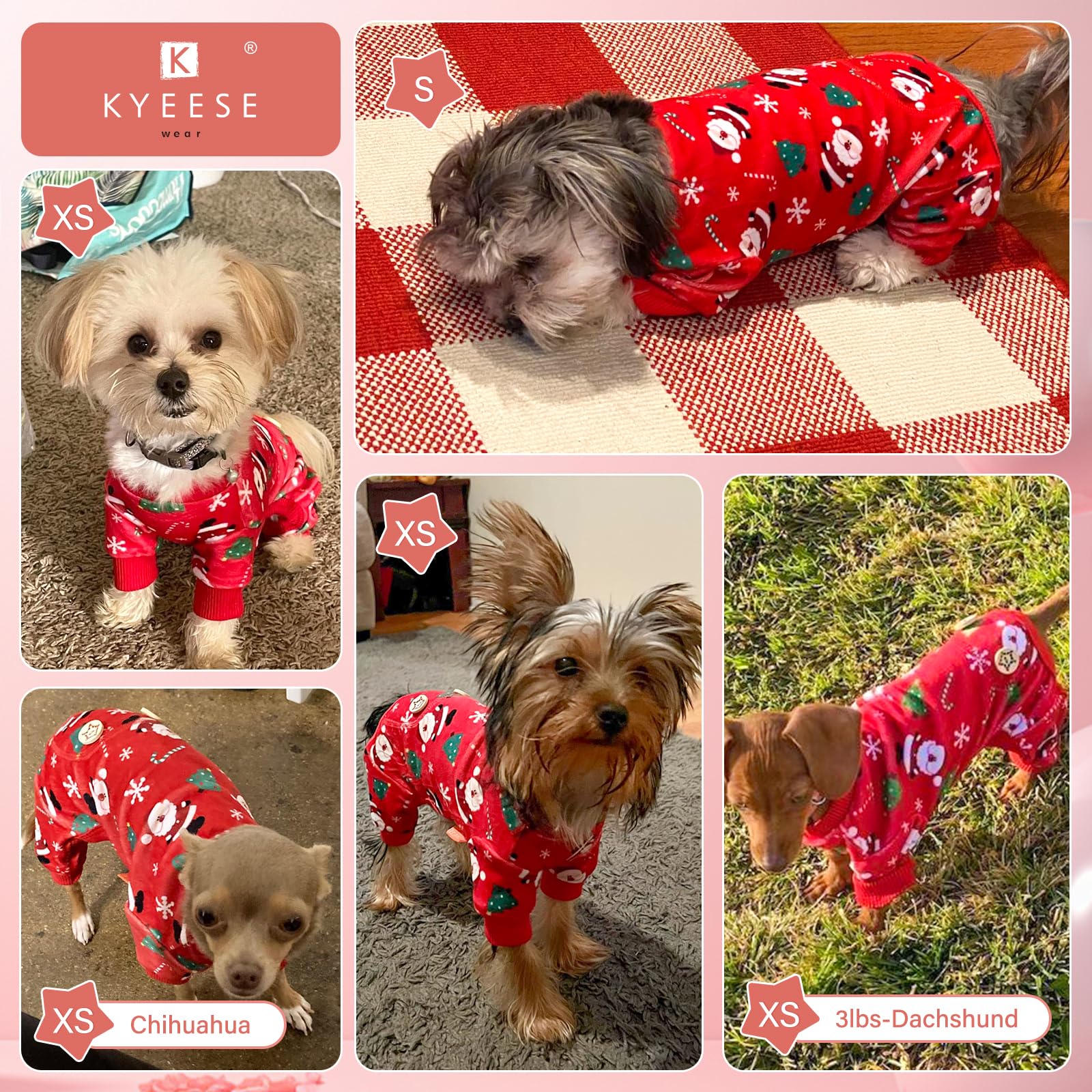 KYEESE Christmas Dog Pajamas – Santa Claus Turtleneck Onesie for Small Dogs, Soft Velvet, Warm Holiday Outfit (Small, 6-11 lbs)