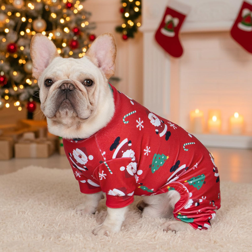 KYEESE Christmas Dog Pajamas – Santa Claus Turtleneck Onesie for Small Dogs, Soft Velvet, Warm Holiday Outfit (Small, 6-11 lbs)
