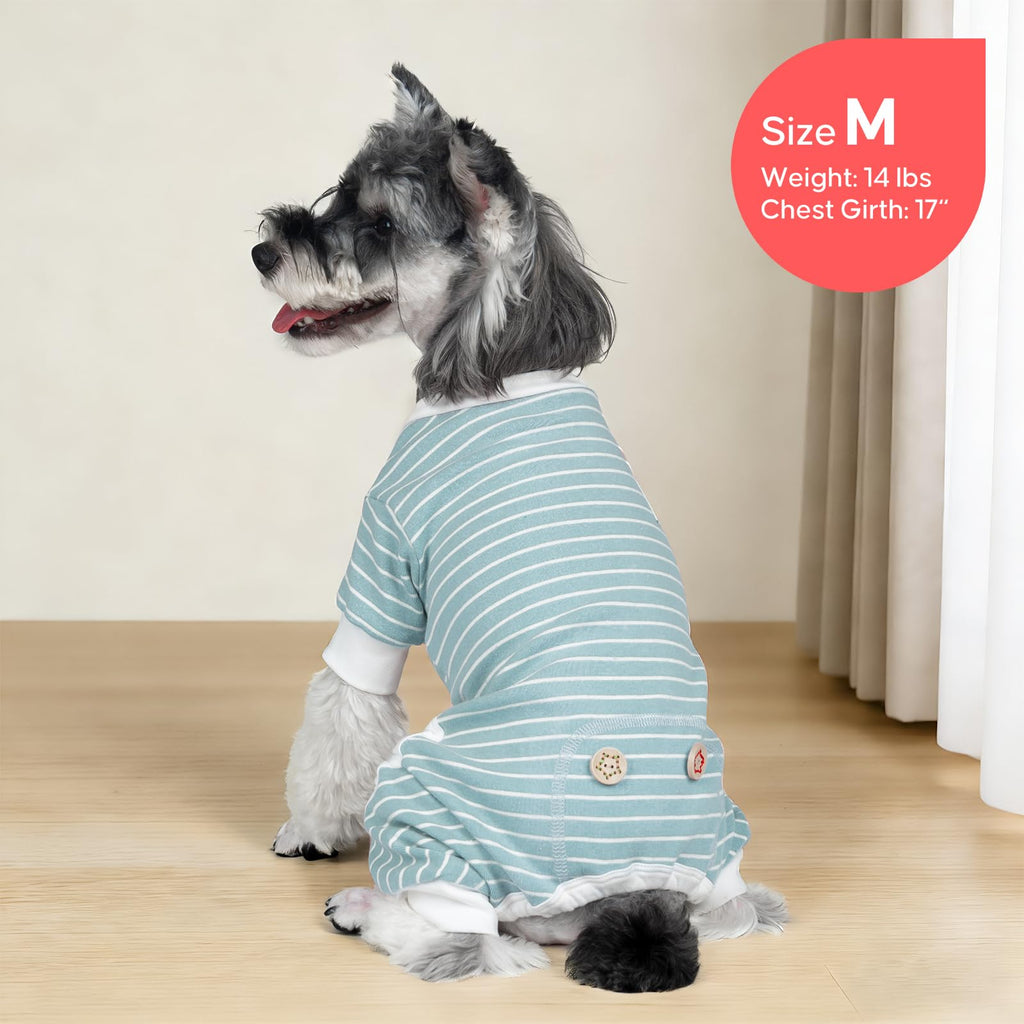 KYEESE Dog Pajamas Soft Striped Pet Jumpsuit Lightweight Doggie Jammies 4 Legs Dog Clothes Stretchable Pajamas Breathable Cozy Outfit Comfortable Onesie Sleepwear for Small Dogs, Green Striped, Large
