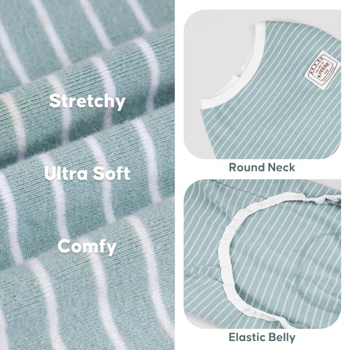 KYEESE Dog Pajamas Soft Striped Pet Jumpsuit Lightweight Doggie Jammies 4 Legs Dog Clothes Stretchable Pajamas Breathable Cozy Outfit Comfortable Onesie Sleepwear for Small Dogs, Green Striped, Large