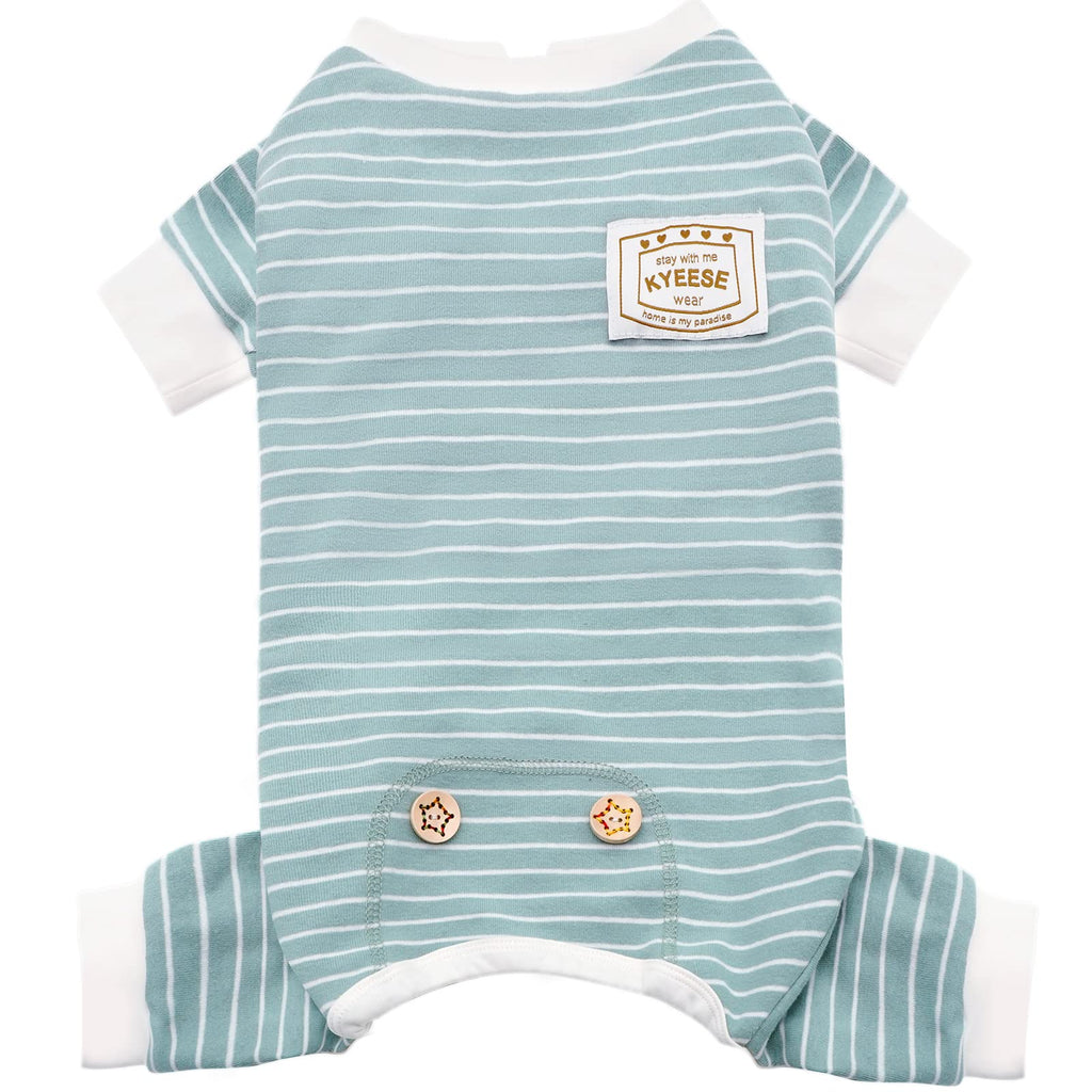 KYEESE Dog Pajamas Soft Striped Pet Jumpsuit Lightweight Doggie Jammies 4 Legs Dog Clothes Stretchable Pajamas Breathable Cozy Outfit Comfortable Onesie Sleepwear for Small Dogs, Green Striped, Large