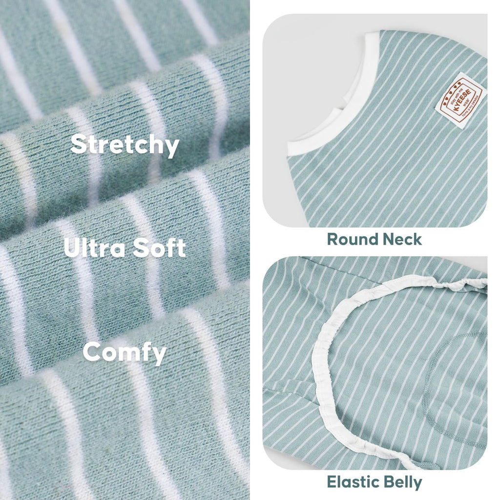 KYEESE Dog Pajamas Soft Striped Pet Jumpsuit Lightweight Doggie Jammies 4 Legs Dog Clothes Stretchable Pajamas Breathable Cozy Outfit Comfortable Onesie Sleepwear for Small Dogs, Green Striped, Large