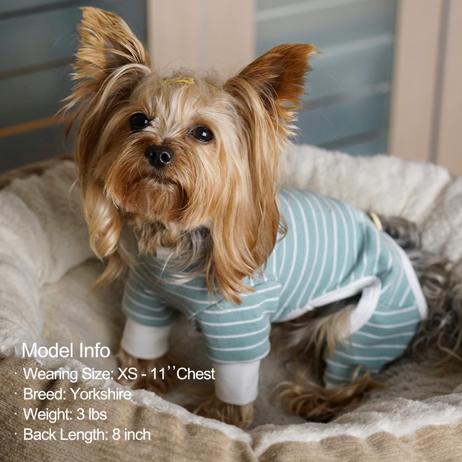KYEESE Dog Pajamas Soft Striped Pet Jumpsuit Lightweight Doggie Jammies 4 Legs Dog Clothes Stretchable Pajamas Breathable Cozy Outfit Comfortable Onesie Sleepwear for Small Dogs, Green Striped, Large