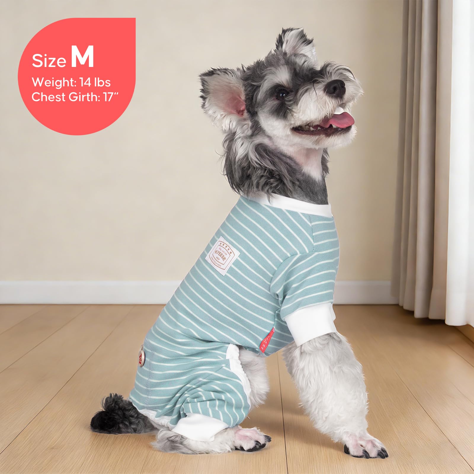 KYEESE Dog Pajamas Soft Striped Pet Jumpsuit Lightweight Doggie Jammies 4 Legs Dog Clothes Stretchable Pajamas Breathable Cozy Outfit Comfortable Onesie Sleepwear for Small Dogs, Green Striped, Large