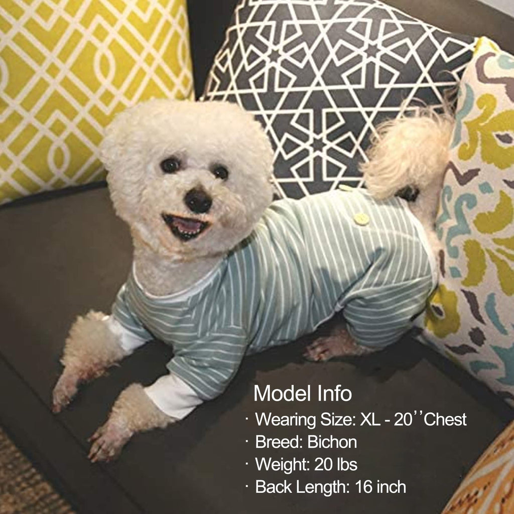 KYEESE Dog Pajamas Soft Striped Pet Jumpsuit Lightweight Doggie Jammies 4 Legs Dog Clothes Stretchable Pajamas Breathable Cozy Outfit Comfortable Onesie Sleepwear for Small Dogs, Green Striped, Large