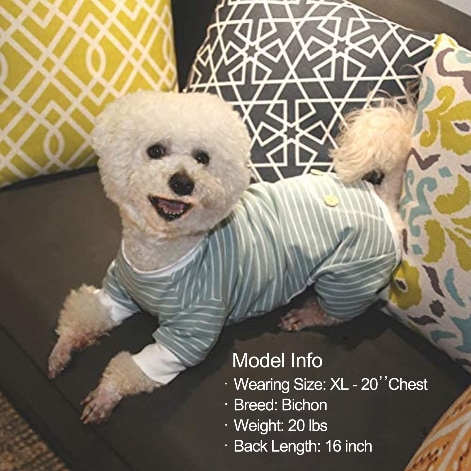 KYEESE Dog Pajamas Soft Striped Pet Jumpsuit Lightweight Doggie Jammies 4 Legs Dog Clothes Stretchable Pajamas Breathable Cozy Outfit Comfortable Onesie Sleepwear for Small Dogs, Green Striped, Large