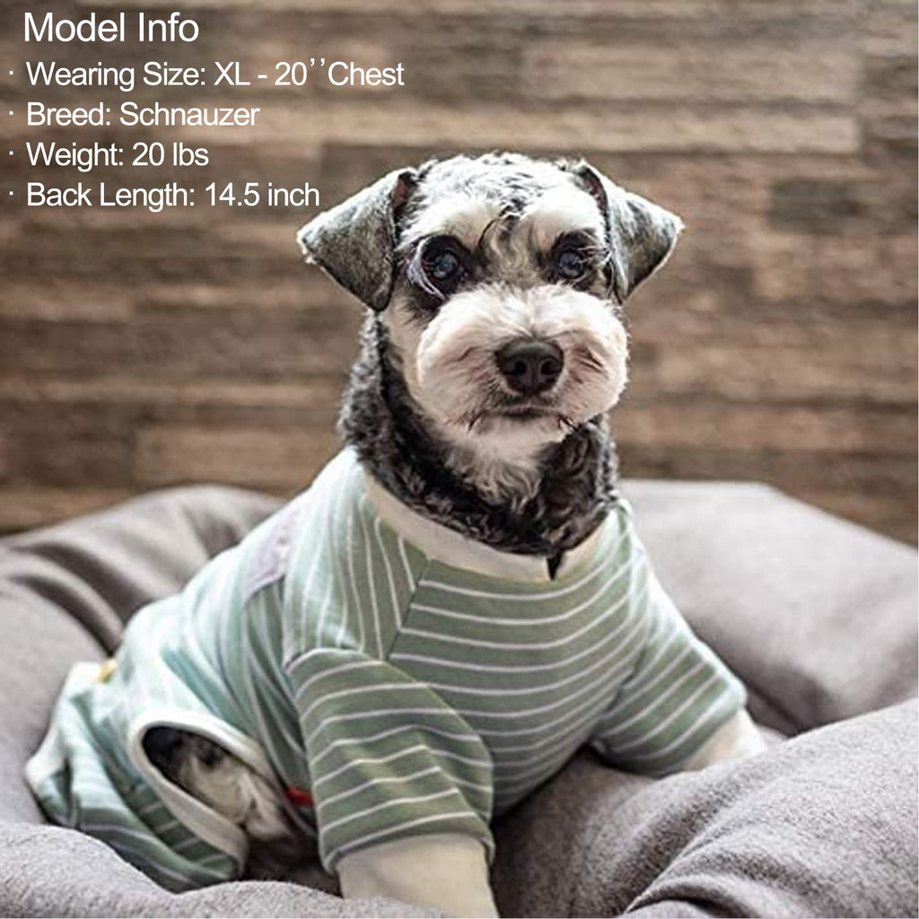 KYEESE Dog Pajamas Soft Striped Pet Jumpsuit Lightweight Doggie Jammies 4 Legs Dog Clothes Stretchable Pajamas Breathable Cozy Outfit Comfortable Onesie Sleepwear for Small Dogs, Green Striped, Large